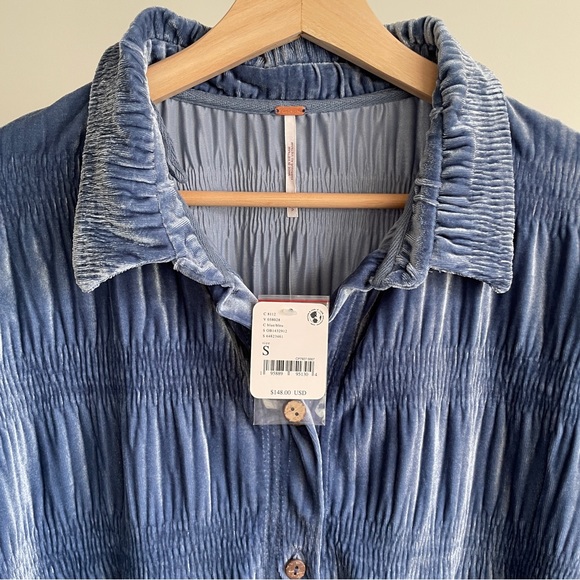 NEW Free People My Best Top Button Down In Eventide Blue - Picture 8 of 16